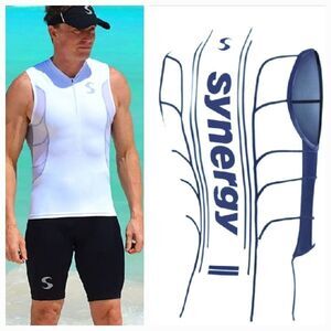 NWT Synergy TRI SINGLET - WHITE & Royal Blue
